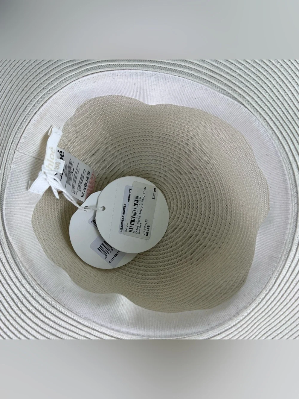 Chloé Girls Ivory & Navy Straw Sun Hat